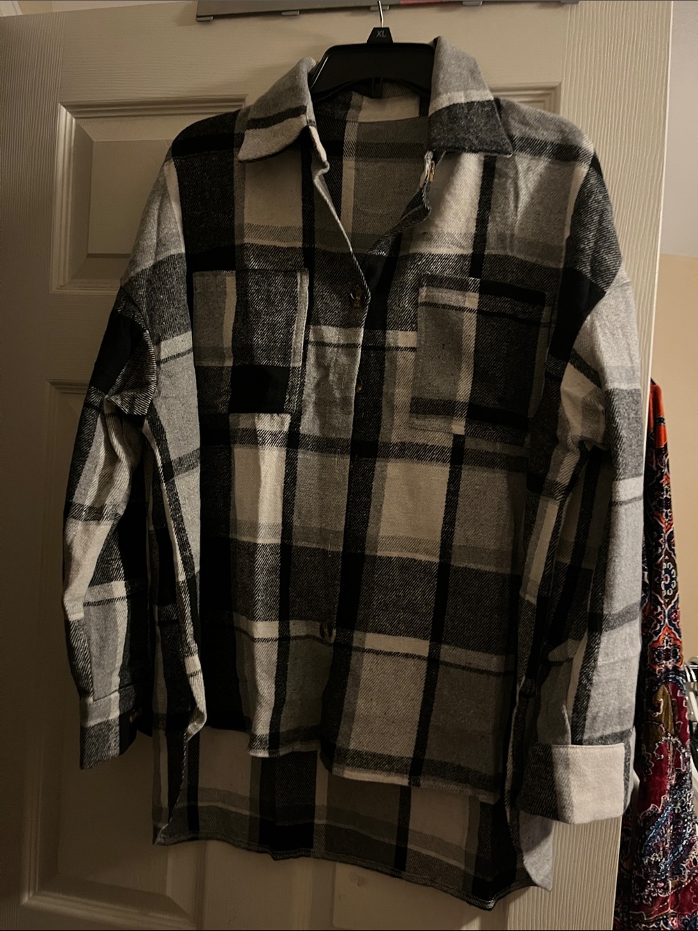Plaid Button-Front Shacket - Black & Gray - Picture 3 of 6